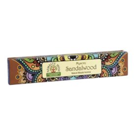 Namaste India szantálfa füstölő Mysore Sandalwood feliratú, mintás doboza