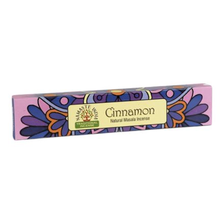 Namaste India fahéj füstölő Cinnamon feliratú, lila mintás doboza